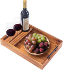 Wood Serving Tray with Handles, 17"x12" Rustic Wooden Trays with Removable Wine Glass Holder Decorative Ottoman Tray for Living Room, Coffee Table, Breakfast Food Trays in Bed by CozyNest Decor