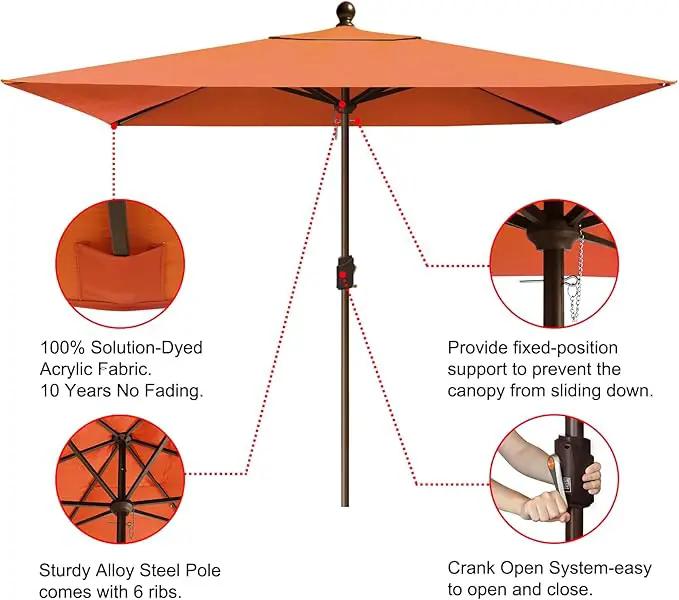 EliteShade USA 10-Year-Non-Fading 6.5x10Ft Rectangular Market Umbrella Patio Umbrella Outdoor Table Umbrella with Ventilation（Rust）, photo 4 of 9