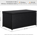 Outdoor 70 Gallon Wicker Storage Box with Waterproof Liner, Patio PE Rattan Storage Container for Outside, Deck Box with Hinged Lid for Cushions, Pillows, Towels, Horizontal Bin, Black by GreenHaven Gardens