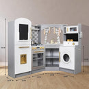 Large Wooden Corner Play Kitchen Sets with Ice Maker,Water Dispenser,Bread Maker,Washing Machine,Electronic Display,Toy Sink with Running Water,Stove with Light&Sounds, Birthday Gift for 3+ by TinyTreasures Baby Boutique