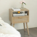 MaxSmeo Rattan Nightstand with Drawer, Mid Century Modern Wood Bedside Table for Living Room, Bedroom and Small Spaces (Rustic Walnut) by CozyNest Decor
