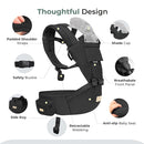 FRUITEAM 6-in-1 Baby Carrier with Waist Stool/Hip Seat for Breastfeeding, One Size Fits All - Adapt to Newborn, Infant & Toddler (Cool Black) by TinyTreasures Baby Boutique