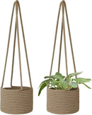 Flexzion Hanging Plant Basket, Boho Cotton Rope Basket Indoor Hanging Planter, Up to 7" Flower Pot, Macrame Woven Modern Plant Holder, Storage Bin Organizer, Home Decor with 20" Hanging Rope, Brown by GreenHaven Gardens