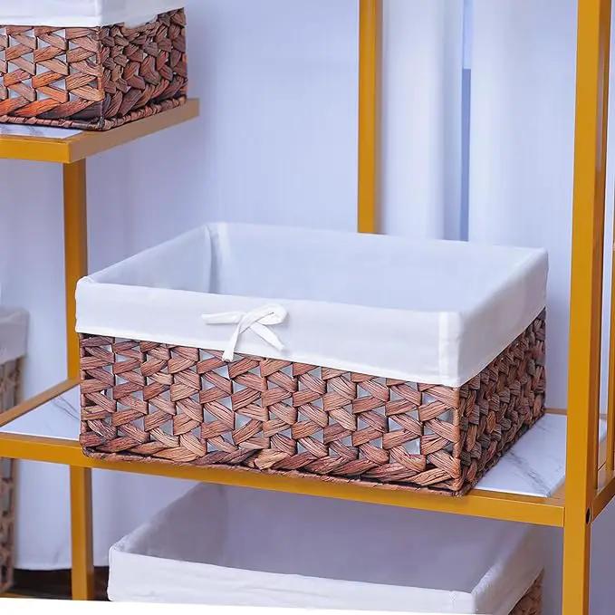 Rectangular Woven Seagrass Storage Bin with Handle,Kingwillow. (water hyacinth, Large), photo 6 of 7