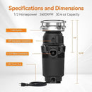 1/2 HP Garbage Disposal, TECASA Food Garbage Disposal with Power Cord, Stainless Steel Grinding System and 3-Bolt Mounting, Continuous Feed Compact Garbage Disposals, UL Certified, Taskmaid Series 50 by CozyNest Decor