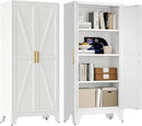 61" Tall Farmhouse Metal Pantry Cabinet, Kitchen Pantry Storage Cabinets with 2 Barn Door and Adjustable Shelves,Metal Pantry Storage Cabinet,for Kitchen,Laundry Room,Home Office,Kids Room (White) by CozyNest Decor