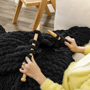 WESHIONGOO Chunky Knit Blanket Throw 40"*40" Knitted Throw Blankets for Couch Bed Fluffy Soft Blanket with Jumbo Chenille Yarn Thick 100% Handmade(Black) by CozyNest Decor