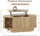 Lift Top Coffee Table with Storage,Oval Wood Coffee Table with Sliding Doors & Hidden Compartment, Fluted Center Table for Home,Living Room,Office, Natural by CozyNest Decor
