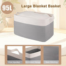 OIAHOMY 95L Blanket Basket, 24”x17”x14”, Large Woven Baskets for Storage, Nursery Cotton Rope Basket with Handle, Living Room, Nursery, Bedroom,Toy Baskets Organizer Bins, Grey & White by TinyTreasures Baby Boutique