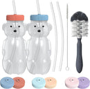 Honey Bear Straw Cup for Babies, 8oz Honey BearCup with Bottle Brush, 2-Pack Improved Lid Therapy Learning Honeybear Straw Cup for Baby Blueberry Pie & Firetruck by TinyTreasures Baby Boutique