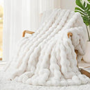 Touchat Luxury 1000GSM Faux Rabbit Fur Throw Blanket, Super Heavy Warm Cozy Blankets for Couch Bed Sofa, Bubble Plush Fuzzy Elegant Soft Reversible Mink Blanket for Living Room Bedroom, Cream White by CozyNest Decor
