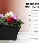 Elly Décor Set of 2 24x8 Rectangular Modern, Resistant and Self Watering Planter with Rattan-Like Finish, 24", Gray by CozyNest Decor