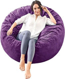 Bean Bag Chairs for Adults - Memory Foam Furniture BeanBag Chair - Kids/Teens Sofa with Soft Micro Fiber Cover - Round Fluffy Couch for Living Room Bedroom College Dorm - 3 ft, Purple by CozyNest Decor