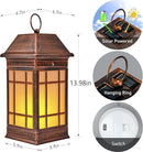 14" Solar Lantern Outdoor Waterproof, Glass Flickering Flame Solar Lanterns, Hanging Metal Lantern Decorative for Patio Front Porch Garden Backyard Tabletop Party Decoration by CozyNest Decor