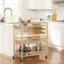 Leteuke Bar Cart for Home, 3 Tier Gold Serving Rolling Carts with Wheels, Drink Cart, Liquor Stand with Marbled Wooden Shelves, Wine Rack and Glass Holder for Kitchen, Dining Room by CozyNest Decor