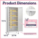 75" Storage Cabinet, Metal Pantry Cabinet, Kitchen Pantry Storage Cabinets with Doors and 4 Shelves, Cabinets for Laundry Room, Living Room, Dinning Room, Assembly Required, White by CozyNest Decor