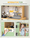 Babytronic Wooden Kitchen Playset for Kids, Interactive Play Kitchen with Lights & Sounds, Children Pretend Toy Kitchen Set with Faucet, Oven, Microwave, Kitchenware for Toddlers Ages 3+ (Green&Wood) by TinyTreasures Baby Boutique