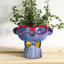 Planter, Ceramic Cute Face Flower Pot Head, Indoor Outdoor, Drainage Hole, 7x5x6 inches, Light Blue by GreenHaven Gardens