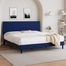 King Size Bed Frame and Headboard, Velvet Upholstered Platform Bed with Vertical Channel Tufted Headboard and Footboard, No Box Spring Required, Easy Assembly, Blue by CozyNest Decor