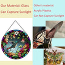 Hummingbirds and Flowers Pattern Suncatcher Stained Glass,Hanging Stained Glass for Windows,20cm/7.87inch Hand-Painted Sun Catcher Garden Hangings Painted Glass Panel Decor Themed Gift by GreenHaven Gardens