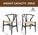 Wishbone Chair Natural Solid Wood Dining Chair/Hans Vegner Y Chair Rattan and Wood Accent Armrest Chairs Set of 2 (Ash Wood - Black + Natural Cord 2 Chairs) by CozyNest Decor