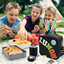 Insulated Lunch Bag for Boys Girls with 10oz Thermo, with 6 Compartment Bento Box, Black Nylon Preppy Lunch Box Adjustable Strap for Boy Girl Kids Teens School Travel Picnic by TinyTreasures Baby Boutique