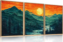 Woodland Mountain Framed Canvas Wall Art Set, Abstract Ridge Wall Painting, Boho Sunset Scenery Wall Decor, Modern Natural Landscape Art Print for Living Room, Bedroom, Office - 16"x24"x3 by CozyNest Decor