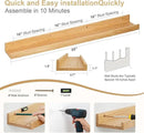 Floating Picture Ledge Shelves 55 Inch Solid Oak Wood Set of 2, Rustic Wall Storage Shelves with Lip, Kids Bookshelf, Photo & Picture Ledge Shelves for Bedroom, Living Room, Kitchen by CozyNest Decor