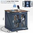 Farmhouse End Table Set of 2 with Charging Station, 24" Large Sofa Side Table with Glass Barn Door, Night Stand with Adjustable Shelf, Wood Nightstand, Square Bed Side Table for Living Room,Bedroom by CozyNest Decor