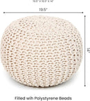 REDEARTH Round Pouf Ottoman - Cable Knitted Boho Poof - Home Décor Cord Pouffe Handmade Circular Footrest for Living Room - Bedroom - Kids Bedroom - 100% Cotton Pouf (19.5"x19.5"x14") - Natural by CozyNest Decor