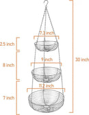 CAXXA 3-Tier Hanging Basket Fruit Organizer Kitchen Heavy Duty Wire Organizer with 2 Free Bonus Metal Ceiling Hooks, Chrome by CozyNest Decor