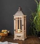 TIMRIS Large Rustic Wooden Metal Decorative Lantern Set of 2, Modern Farmhouse Floor Candle Lanterns with Drawer, Indoor/Outdoor Hanging Lanterns for Home Decor (No Glass) by CozyNest Decor