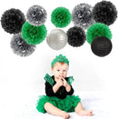 Green-Black Silver Party-Decorations Paper Flowers Lanterns - 15PCS Football Game Day Birthday Tissue Pom Poms Streamers, Bachelorette New Years Hanging Supplies Decor Hugfond by CozyNest Decor