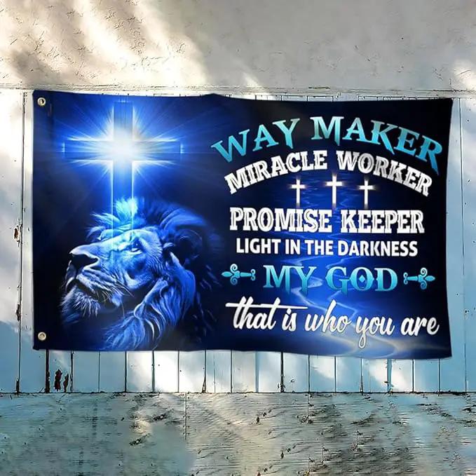 American Flag-Jesus Christ Grommet Flag Way Maker Miracle Worker DDH1349GF, 3x5 ft., No Flag Pole Rings-USA Heavy Duty Flags Canvas Cotton-Durable Indoor Outdoor Flag, photo 7 of 8