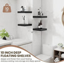 Fun Memories Floating Shelves for Wall 10 Inch, 10 Inch Deep Square Wall Shelves, Bathroom Storage Shelves Over Toilet, Wood Floating Shelves for Living Room Bedroom, Black, Set of 2 by CozyNest Decor