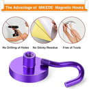 MIKEDE Magnetic Hooks, 40Lbs+ Heavy Duty Magnet Hooks for Cruise Cabins, Super Neodymium Hanging Hooks Strong Magnets with Hook for Fridge, Magnetic Hanger for Grill, Toolbox, Storage(Purple, 10 Pack) by CozyNest Decor