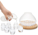 Sake Set Glasses Japanese, 15 Ounce, With 6-1oz Crystal Saki Cups Set, for Warmer or Cold Japanese Wine Drinking with a Wooden Stone Coaster by The Wine Savant, Cups & Carafe Japanese Gifts Set