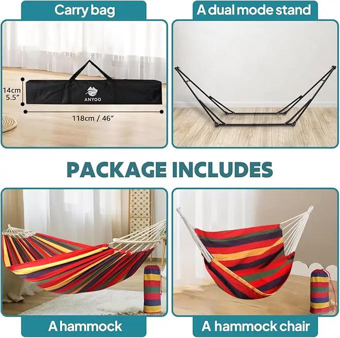 Anyoo 2 in 1 Hammock and Swinging Chair with Collapsible Steel Stand & Carrying Case,Portable & Adjustable,Easy Set Up for Outdoor,Indoor,Porch Swing,Patio,Garden,Camping Trip, photo 6 of 6