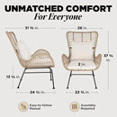 IDZO Isabelle Upgraded 2000 Hours UV Wicker Chairs Outdoor Set of 2, 500 lbs Capacity Outdoor Patio Chair, All-Weather Club Chair with Water-Resistant Olefin Cushions, Boho Style, Beige by CozyNest Decor