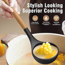 Silicone Cooking Utensils Set - Silicone Kitchen Utensils for Cooking Wooden Handles, 446°F Heat Resistant Kitchen Utensil Spatula Sets w Holder, Gadgets for Non-Stick Cookware BPA FREE (Black) by CozyNest Decor