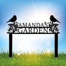 Personalized Metal Garden Name Sign with Flowers and Birds, Custom Yard Sign with Stake by CozyNest Decor