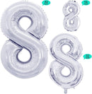 GOER Silver Foil Balloons Number 8,Huge Number Balloons for 8th Birthday Party Supplies Anniversary Decorations(3 pcs,42 inch,32 inc,16inch) by TinyTreasures Baby Boutique