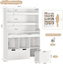 HITHOS 55.3" H Kids Bookshelf with Toy Storage Organizer, Tall Book Shelf with 3 Movable Toy Storage Bins, Large Kids Bookcase with Toy Chest, 39.2" W Modern Toy Box for Kid Room, Playroom, White by CozyNest Decor