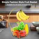 Livabber Countertop Fruit Basket Bowl with Banana Hanger, Modern Standing Fruit Vegetable Bowl Storage, with Banana Tree Holder for Kitchen Dinning Table (Round Metal, Gold) by CozyNest Decor