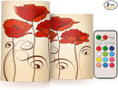 Flickering Flameless Candles, Red Poppy Flowers Retro LED Candles with Remote Timer, Set of 2 Battery Operated Candle for Valentine Wedding Birthday by GreenHaven Gardens