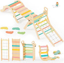 BlueWood 10-in-1 Pikler Triangle Set, Toddler Climbing Toys Indoor, Montessori Climber, Baby Jungle Gyms with Arch, Extra Rope Ladder & Footprint Balance Beam - Rose Garden by TinyTreasures Baby Boutique