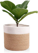 11" Cotton Rope Plant Basket Modern Woven Baskets for 10" Flower Pot Floor Indoor Planters,Storage Organizer Baskets Home Decor,Brown White 11"x 11" by CozyNest Decor