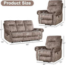 EBELLO 3 Pieces Reclining Couch Furniture Set for Living Room, Double 1 Seat Power Recliner Chair with Massage and Heat, a 3 Seater Manual Sofa, Vintage Rivet Mid-Century Design, Brown by CozyNest Decor