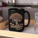 Custom Name Coffee Mug 11oz 15oz, Unique Nature Inspired Coffee Cup for Women, Personalized Vibrant Nature Themed Black Cup, Artistic Tree Ceramic Mug, Gifts for Women's Day by CozyNest Decor