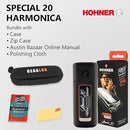 Hohner Special 20 Harmonica - Key of C Bundle with Zip Case, Instructional Manual, and Austin Bazaar Polishing Cloth by TinyTreasures Baby Boutique